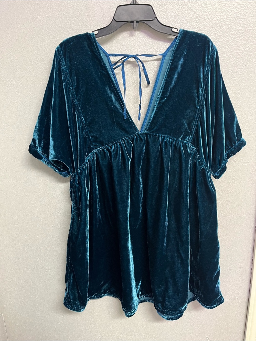 Free People Teal Velvet V-Neck Mini Dress - Picture 3 of 5